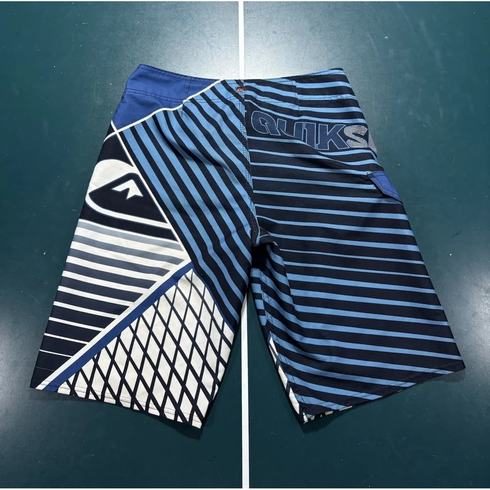 Vintage Quiksilver Board‎ Shorts Men's 30 blue Striped Spellout Surf Y2K RARE